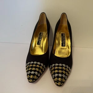 BRUNO MAGLI COUTURE NEW Womens Shoes Pumps Black Satin Pointed Toe Size 8.5 AA - Picture 1 of 13