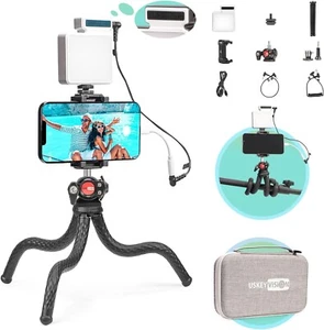 USKEYVISION Flex-K4 Vlog Kit + Microfono Integrato Luce Led Treppiede Flessibile Vlogger - Foto 1 di 9