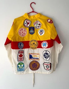 70s vintage multicolor striped boy scout patches retro nylon windbreaker jacket - Picture 1 of 10