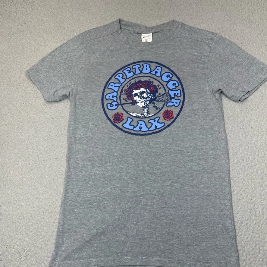 Camisa Lacrosse Hombres Pequeña Gris Alfombra Bagger LAX Calavera Esqueleto Palo Rosas Informal Foto 1 de 4