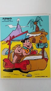 Vintage Playskool Wooden Jigsaw Puzzle Hanna Barbara Fred & Barney Arrive1980 - Picture 1 of 8