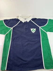 Vintage RUGBY World Blue/Green Heavy Cotton Polo Shirt Mens LRG Shamrock EUC! - Picture 1 of 7