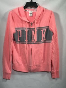 Victoria's Secret Pink Gray Logo Full-Zip Up Hoodie Sweatshirt M - Picture 1 of 8