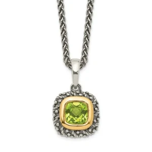 14k/Silver Two-Tone Sterling Silver 14k 14kt Peridot Necklace 2mm 18 inch - Picture 1 of 2
