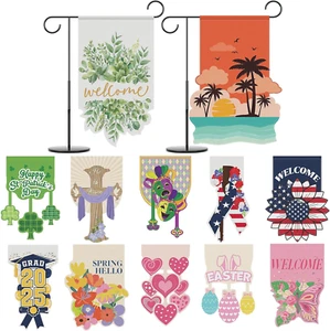 12 Sets Seasonal Garden Flags Double Sided 12 X 18 Inch Small Yard Flags outside - Picture 1 of 12