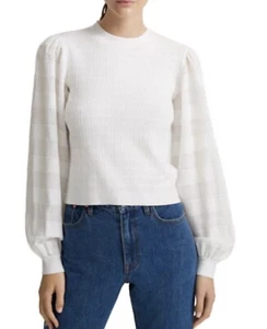 Club Monaco Women's Woven Sleeve Crewneck Sweater White Size L Retail $169 - Picture 1 of 6