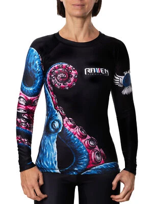 Raven Fightwear Women's Kraken Octopus BJJ Rash Guard MMA Red/White/Blue  — 第 1/3 张图片