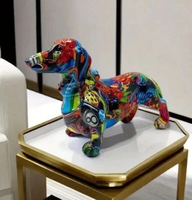 Colorful Dachshund Statue Modern Pop Art Wiener Dog Figurine – Home Decor Gift - Image 1 of 2