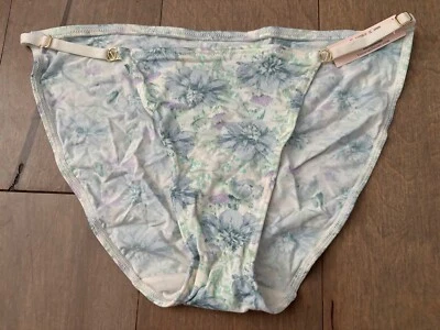 Victoria's Secret String Bikini Panty Nwt Blue Floral Stretch Adjustable Sides  - Image 1 of 2