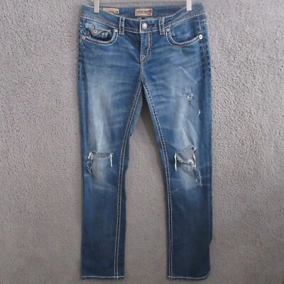 Pantalones de mezclilla MEK DNM para mujer 29 x 34 azul tiro medio Nueva York rectos desgastados Y2K Foto 1 de 4