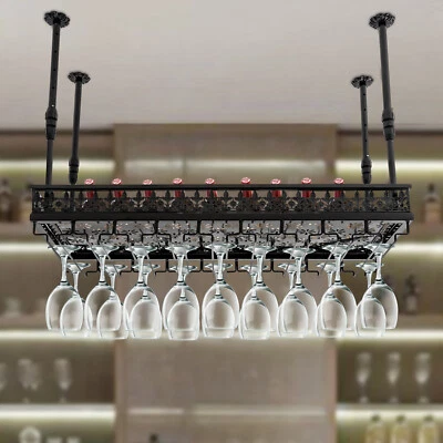 Ceiling Wine Glass Rack 35'' x 13" Hanging Wine Glass Rack Adjustable Bar - Image 1 of 4