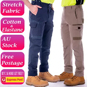 WORK PANTS STRETCH CARGO MEN COTTON PANT CUFF CLOSE WAIST ELSATIC TRADIES PANT - Picture 1 of 53