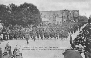 WWI Era U.S Military Parading Streets Pettersburg Camp Lee,VA 1910's Postcard - Picture 1 of 2