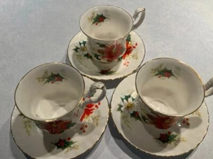 FREE SHIP! THREE Royal Albert "Poinsettia" Demitasse Cup & Saucer Sets - Picture 1 of 17