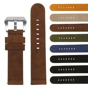 StrapsCo Suede Heavy Duty Thick Leather Watch Band - Quick Release Strap - Picture 1 of 20