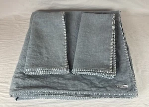 3-teiliges Rachel Ashwell BLAU Leinen Couture Prärie Peitschenstich Bettdecke/Euros Set - Bild 1 von 15