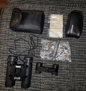 2 Pair Bushnell Binoculars, 12x25 & 2.5x17.5 Case, Travel, Pocket, Folding - Picture 1 of 12