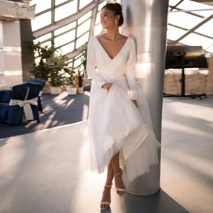 Simple Short Wedding Dress ,Tea Length White Bridal skirt,Custom bridal dress - Picture 1 of 4
