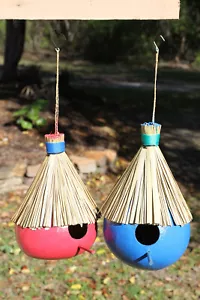 2pc COCONUT BIRD HOUSES, Pink And Blue, Bird Habitat, Mothers Day Gift - Picture 1 of 7