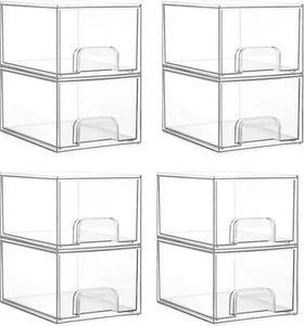 8 Pack Clear Stackable Storage Drawers, 4.4'' Tall Acrylic Bathroom Makeup - Picture 1 of 6