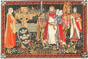 KING ARTHUR BELGIAN TAPESTRY WALL HANGING 20"x29" WITH BORDER, LINED WITH SLEEVE