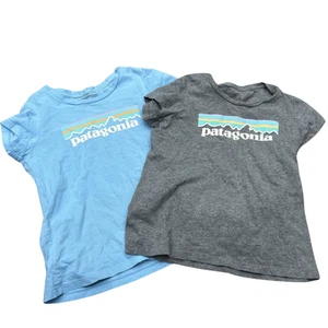 Patagonia Kids Sz Medium Short Sleeve Tshirts Blue Gray Logo Spellout Lot of 2 - Picture 1 of 4