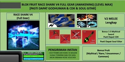 Blox Fruits - Race Shark V4 Full Gear (Awakening) (Godhuman + CDK + Soul Guitar) - Image 1 of 4
