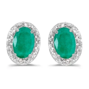 LXR 14k Weißgold Oval Smaragd und Diamant Ohrringe 0.62 ct - Bild 1 von 4