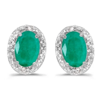 LXR 14k Weißgold Oval Smaragd und Diamant Ohrringe 0.62 ct - Bild 1 von 4