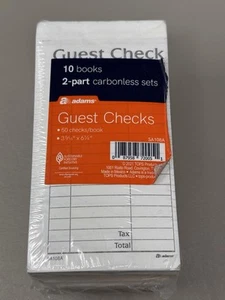 Adams Guest Check Receipts 2-Part Carbonless 10 Books 500 Checks Total - NEW - Picture 1 of 3