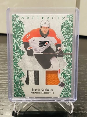 2025-26 UD Artifacts Hockey Travis Sanheim Emerald Material Dual Patch Card /65 - Image 1 of 2