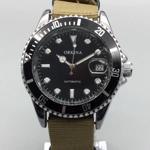 Orkina Uhr Herren 40mm Automatik Schwarz Taucher Datum Lünette Khaki Nato Armband Stahl - Bild 1 von 13