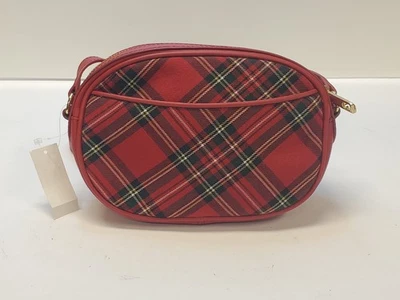 Talbots Red Tartan Plaid & Leather Crossbody Bag Scottish Royal Stewart Purse  - Image 1 of 4