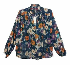 Anthropologie Blouse Button Up Long Sleeve Sheer Floral Blue Womens S - Picture 1 of 9