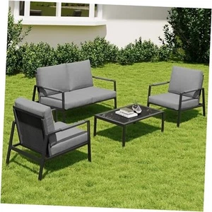 4-Piece Patio Furniture Set with Thick Cushions, 2025-4-Seat Patio Set Grey - Picture 1 of 7