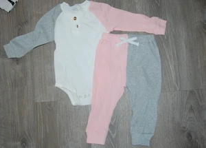 Kleinkind Mädchen Langarm Body Hose Baumwolle Outfit rosa weiß grau 18 Monate - Bild 1 von 1