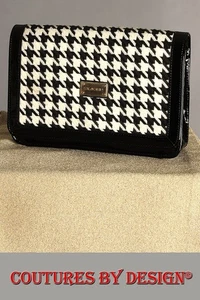 St John Knits Black & White Hounds Tooth Fold Over Clutch Bag NWT MSRP $500 - Picture 1 of 4