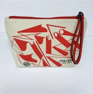 Shiseido Ginza Tokyo Makeup Cosmetic Bag Pouch Zipper Red Canvas - Picture 1 of 6