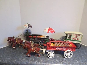 3 Vintage Collectible Cast Iron Horse Drawn Food and Drink Wagons  - Photo 1 sur 12