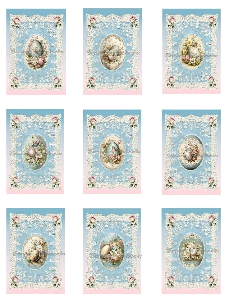 Shabby Chic Easter Egg Florals A MULTI-SIZE SET Cotton Fabric Quilt Blocks - Image 1 of 1