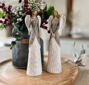 Set 2 Angel Ornaments Carved Angel Figurine Guardian Angel Statue Home Decor - Picture 1 of 13