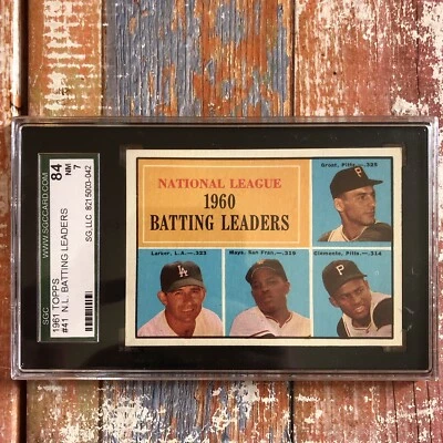 Willie Mays. Roberto Clemente.  1961 Topps #41 NL Batting Leaders SCG  7 - Image 1 of 2