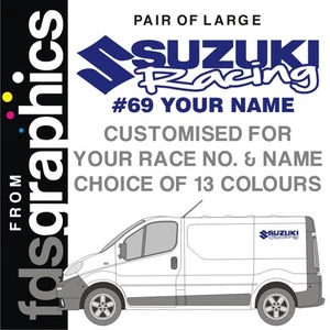 CUSTOMISED pair of LARGE (700mm) Suzuki Racing van stickers/decal - Picture 1 of 1