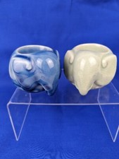 Blue and Green Elephant Quality Ceramic Tea light Candle Holder Crackle Glazed 