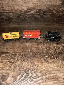 Vintage Alpen Litho Blech Zug Konvolut 3 Wagen Shell Öl rot Passagier Kohle Japan Made - Bild 1 von 10