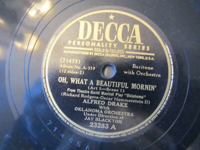 ALFRED DRAKE FROM OKLAHOMA OH, WHAT A BEAUTIFUL MORNIN'/OKLAHOMA Decca 23283 VG+ - Image 1 of 4
