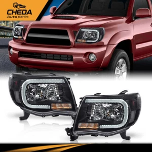 Fit For 2005-2011 Toyota Tacoma Black LED Tube Headlights HeadLamps - Picture 1 of 9