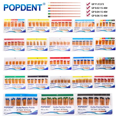 Dental GUTTA PERCHA POINTS Taper .04 /.06 All Sizes #15 -#80 F1.F2,F3 POPDENT - Image 1 of 4