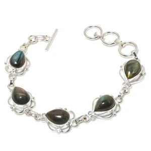 Labradorite Gemstone Handmade 925 Sterling Silver Jwelery Bracelet Size 7-8'' - Picture 1 of 1