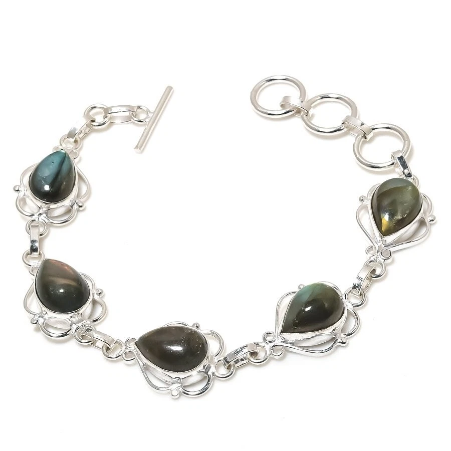 Labradorite Gemstone Handmade 925 Sterling Silver Jwelery Bracelet Size 7-8'' - Image 1 of 1